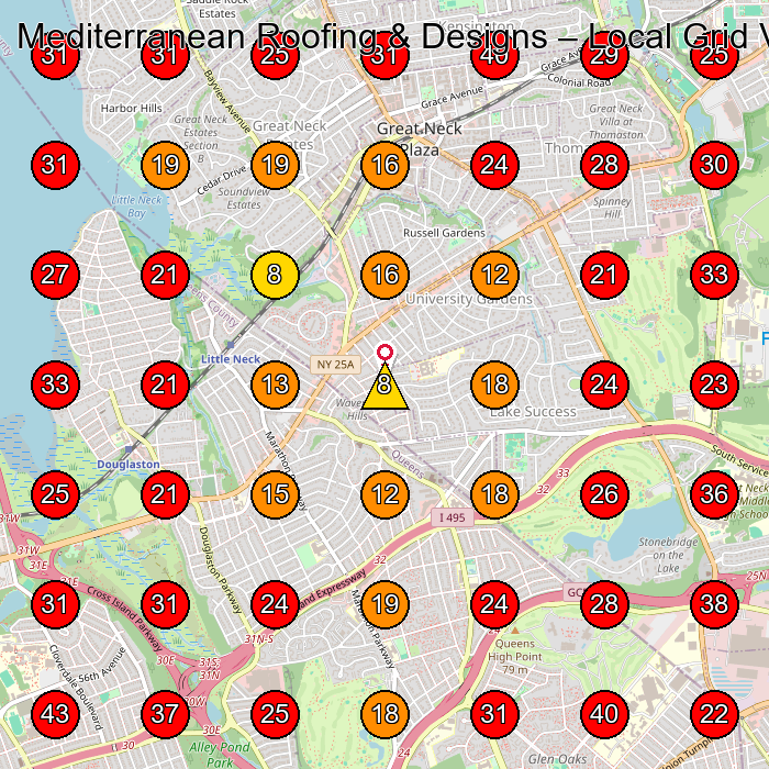 Mediterranean Roofing & Designs GeoGrid visibility map for Roofing Contractor in Great Neck